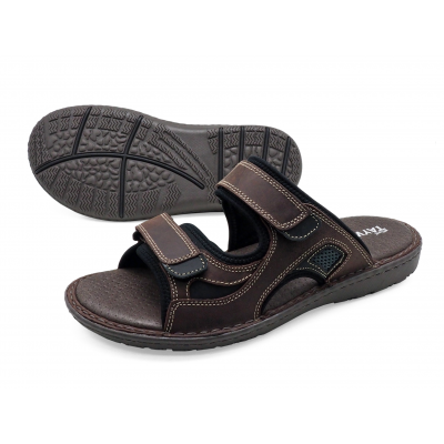 รองเท้าแตะ SKA-25 หนังนูบักออยล์ตาล-นูบักออยล์ดำ-ตาข่ายเทา